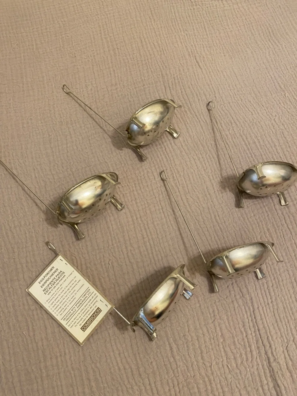 COMBRICHON Vintage Silver Egg Poachers Set - 5 Pieces